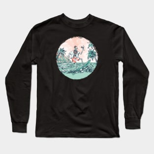 Aloha Skeleton Surfing - Surfboard Wave Vintage Graphic Long Sleeve T-Shirt